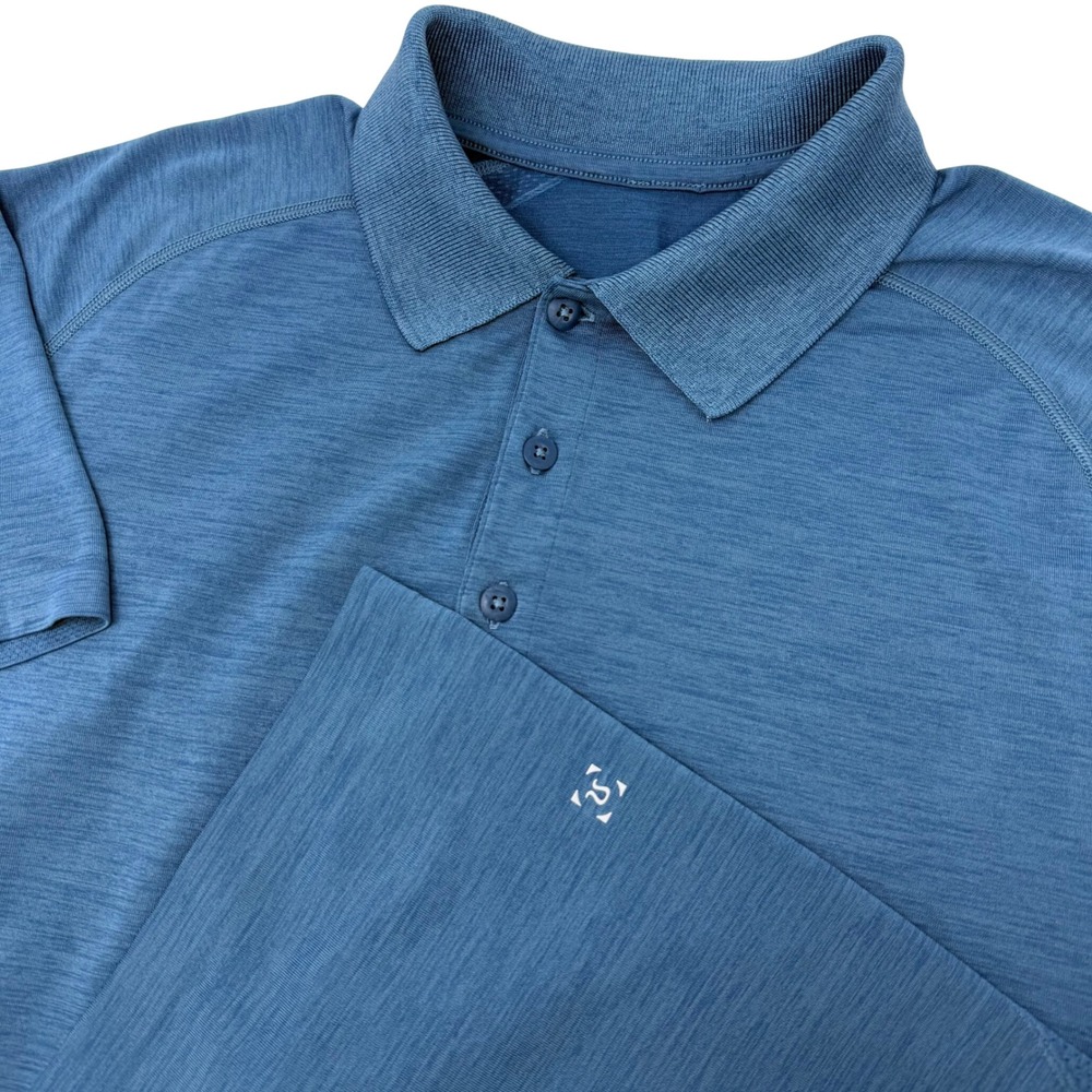 Lululemon Metal Vent Tech Polo Shirt Mens Large Blue Heathered Short Sleeve Logo